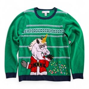 Ugly Christmas Sweaters Santa Unicorn Barfing‎ Jeweled Candy Unisex Sz M Jolly